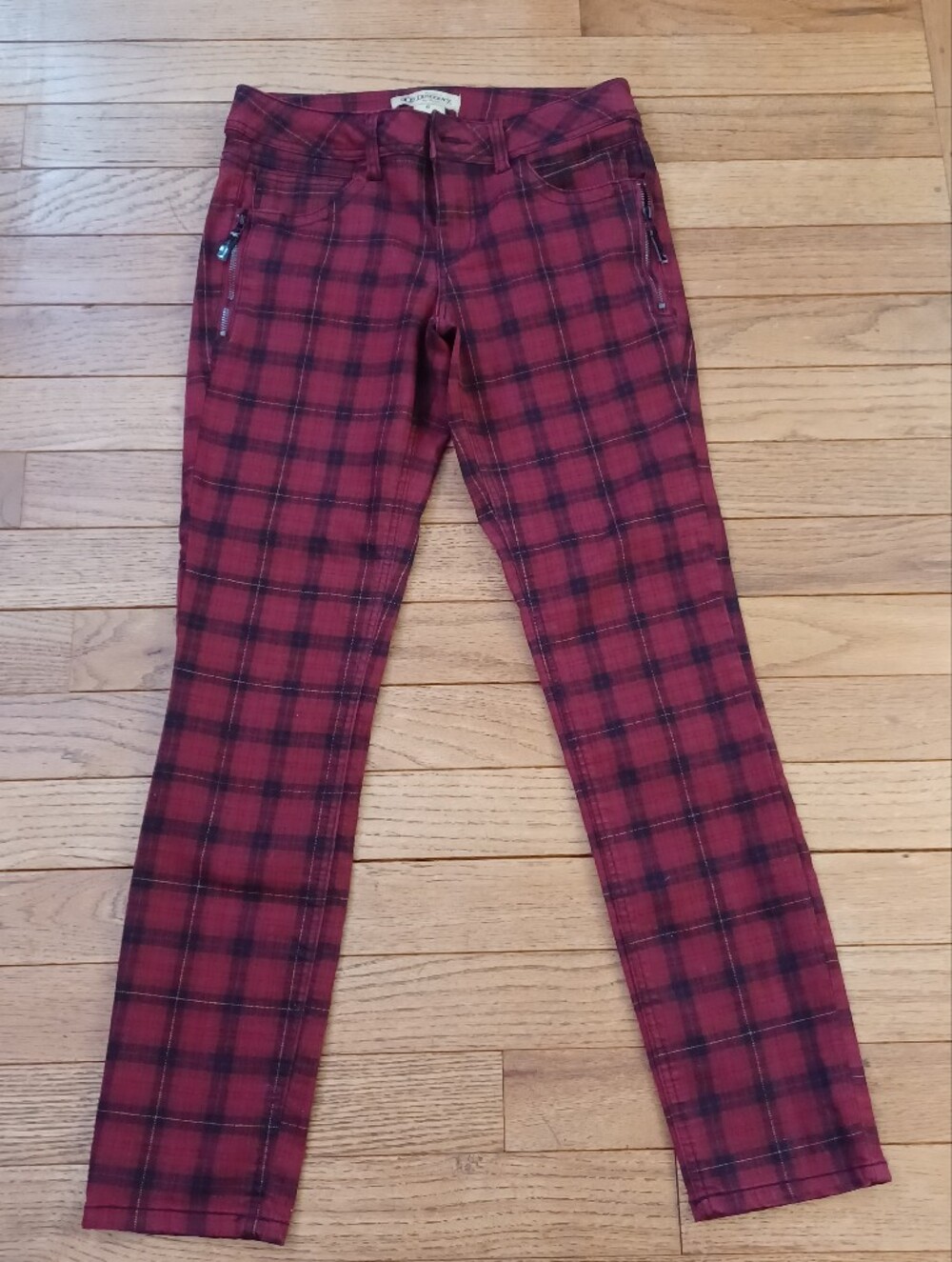Democracy Red and Black Plaid Skinny Jeans
